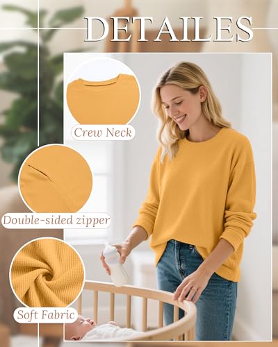 Oakgarden 3 Pack Women's Oversized Nursing Tops - color: Ginger Yellow, Light Green, Cream White, size: X-Large