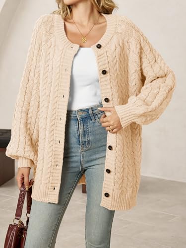 Saodimallsu Womens Cable Knit Cardigans Oversized Chunky Fall Sweater Dress - color: Apricot, size: Medium