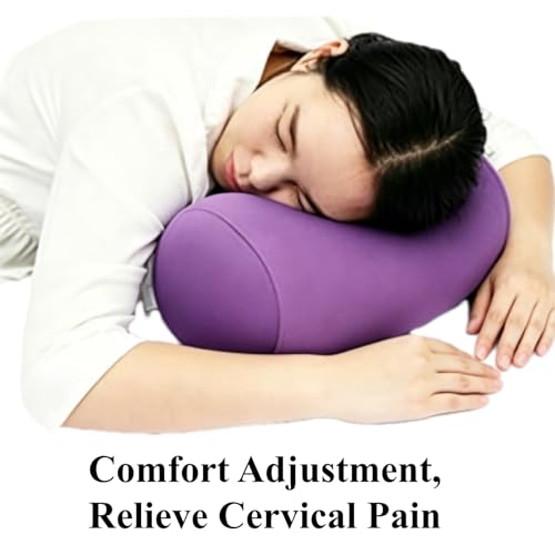 Microbead Bolster Pillow, 2 Pack Cylindrical Neck Roll Pillow, Soft Squishy Tube Cushion for Neck, Back, Lumbar Support, Office Napping, Travel, Home, Pink & Purple
