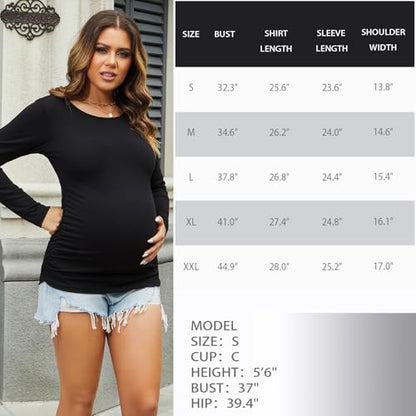 Bhome Women's Maternity Shirts 3 Packs Long Sleeve Pregnancy Tops Basic Side Ruched Tunic Blouse - color: Black/Black/Black, size: Medium