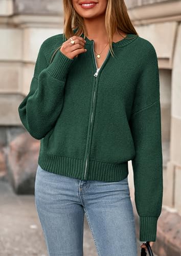 NALANISA Women's Chunky Knit Zipper Cardigan Sweaters 2026 Fall Open Front - color: Dark Green, size: Medium