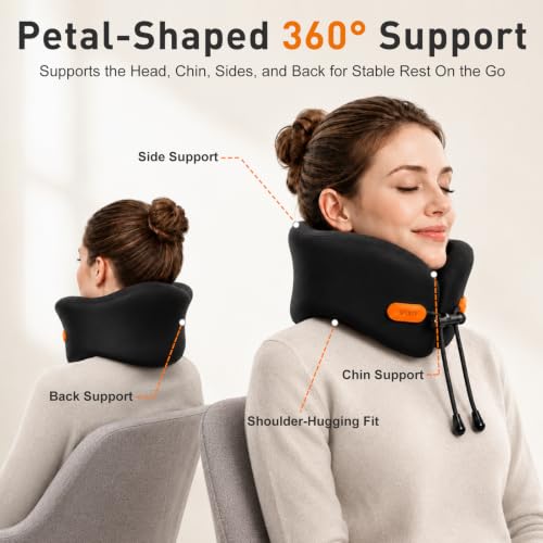 Premium Travel Pillow for Airplanes, Ergonomic Neck Pillow for Long Flights - color: Black