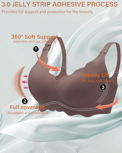 UHdod Nursing Bras for Breastfeeding, Seamless Wireless Maternity Bra - color: Black + Grey + Brown, size: 3X-Large
