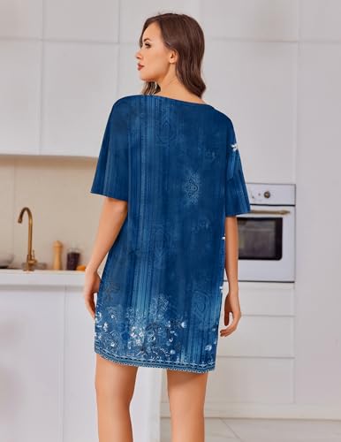 Ekouaer Plus Size Nightgowns for Women Oversized Sleep Shirt Tshirt Dress - color: Blue Flower, size: Medium