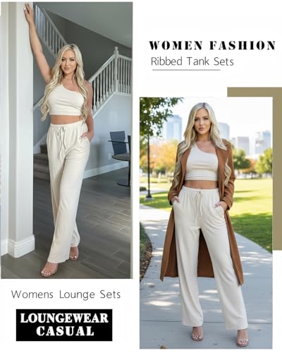Ekouaer 4 Piece Sets for Women Casual Lounge Sets Summer Vacation Outfits - color: 01 Light Coffee, size: Small