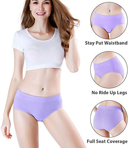 wirarpa Women's Underwear Cotton Mid Waisted Ladies Panties Full Coverage Briefs 4 Pack (Regular & Plus Size) - color: Multicolor03-4 Pack, size: X-Small
