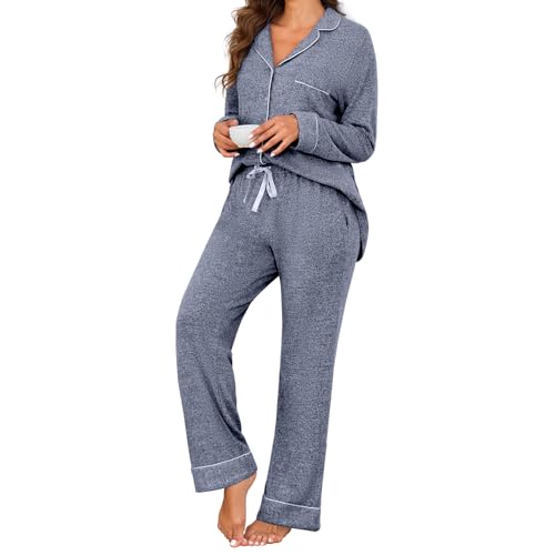 Pajamas for Women Set 2 Piece, Super-Soft Long Sleeve Postpartum PJS - color: Navy Blue, size: Medium