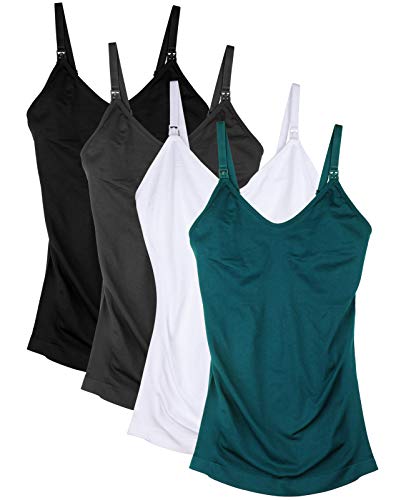 Womens Maternity Nursing Tank Cami for Breastfeeding with Adjustable Straps - color: Black/Grey/Green/White, size: Small