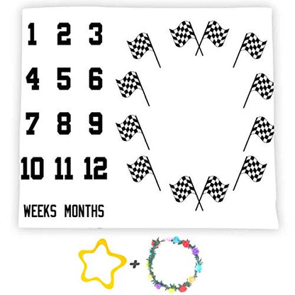 Racing Car Flags Baby Monthly Milestone Blanket, Soft Flannel, 48x40in - size: 48x40in