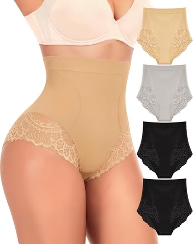 Women's Underwear High Waisted Tummy Control Lace Panties 4 Pack - color: Multicolor, size: Small