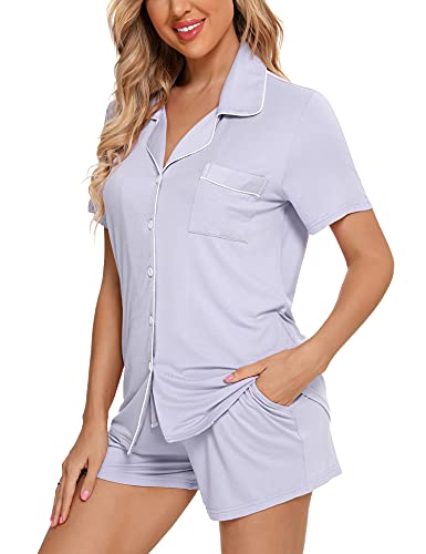 Senert Womens Pajamas Set Short Sleeve Sleepwear - color: A. Light Purple, size: Small