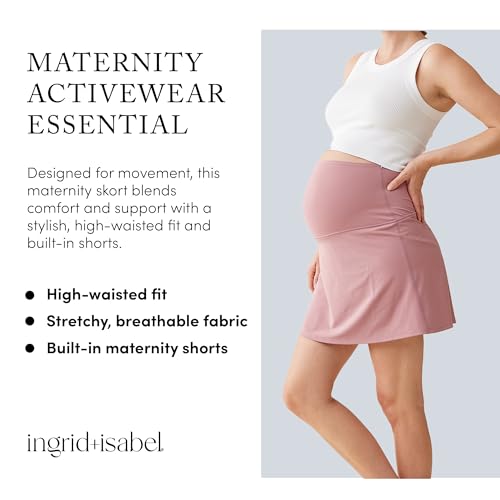 Ingrid & Isabel Basics Active Maternity Skort - color: Dusty Rose, size: Large