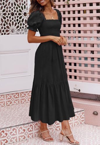 ZESICA Womens 2026 Summer Boho Floral Ruffle Maxi Dress - color: Black, size: Medium