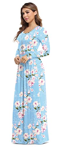 VIISHOW Women's Long Sleeve Loose Plain Maxi Dresses Casual Long Dresses with Pockets - color: 0-flower-light Blue, size: Small