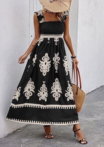 PRETTYGARDEN Women's Sleveless Boho Maxi Dress - color: Floral Black Apricot, size: Medium
