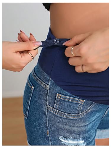 BEAUDRM Women's Maternity Adjustable High Waist Denim Mini Shorts - color: Medium Wash, size: XX-Large