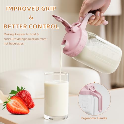 32 oz Breast Milk Pitcher, Glass Mason Jar Pitcher with Lid - color: Pink, size: 32 Ounces
