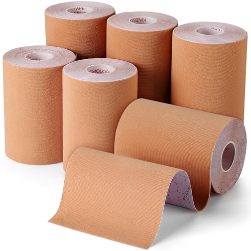 4" x 5.5 yd Kinesiology Tape, Elastic Athletic Support Tape - color: Beige-6 Pack
