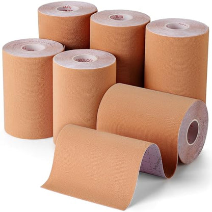 4" x 5.5 yd Kinesiology Tape, Elastic Athletic Support Tape - color: Beige-6 Pack