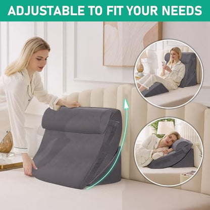 4PCS Wedge Pillow Set for After Surgery, Velvet Grey - color: Velvet Grey