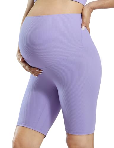 POSHDIVAH Ribbed Maternity Biker Shorts for Women 5"/8" - color: Purple 8", size: Large