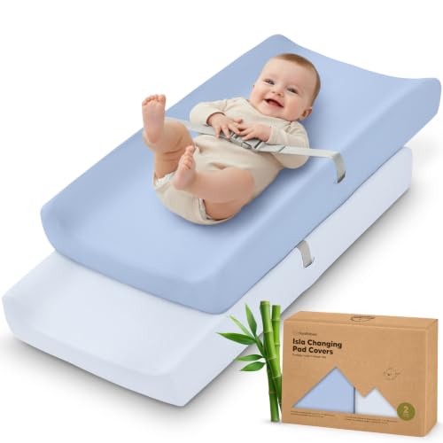 2-Pack Baby Changing Pad Cover for Girl, Boy, 34x18 (Blue Flax) - color: Blue Flax, size: Viscose derived from Bamboo