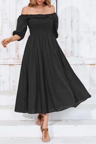 R.Vivimos Women Summer Cotton A Line Flowy Long Dresses - color: Black-1, size: Medium