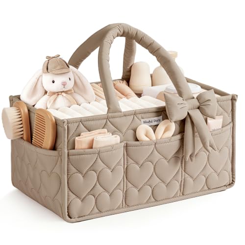 Blissful Diary Baby Diaper Caddy Organizer, Heart-Quilted, Brown - color: Heart Brown