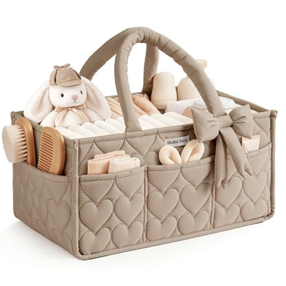 Blissful Diary Baby Diaper Caddy Organizer, Heart-Quilted, Brown - color: Heart Brown