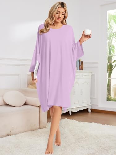 CRIPOM Plus Size Moo Moos for Women Oversized Sleep Shirts with Pockets - color: Purple Pure