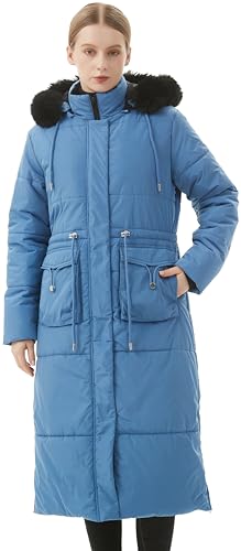 MOERDENG Women's Long Winter Puffer Coat Waterproof Warm Maxi Down Jacket - color: Denim Blue, size: XX-Large