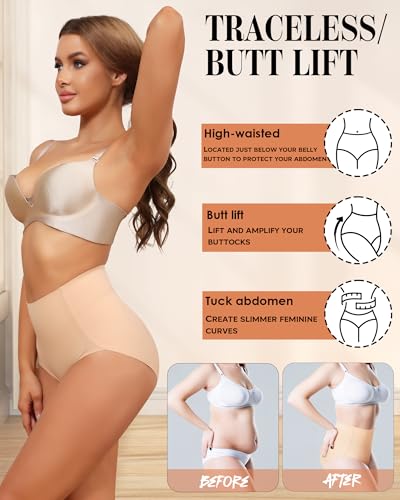 LEVAO Women's Tummy Control Underwear High Waisted Seamless Panties 4 Pack - color: Black*2,nude*2, size: Small
