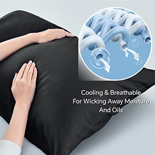 BEDELITE Cooling Pillow Cases Queen 2Pcs, Rayon Made from Bamboo, Black - color: Black, size: 2 Pack Queen（20"X 30"）
