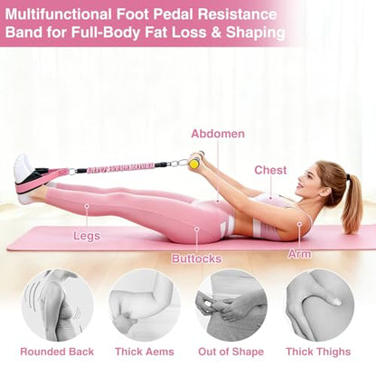 Durable Comfortable Padded Handle Adjustable Pedal Resistance Band 20-40LBS for Full Body Workout - color: pink