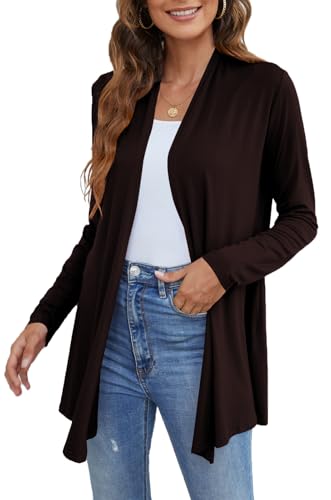 Ladlop Women's Lightweight Open Front Cardigans Long Sleeve Casual Soft Drape Fall Cardigan - color: Brown, size: Medium