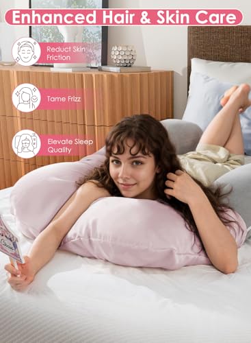 QUEEN ROSE Pregnancy Pillow Cover, Satin Cooling Pillowcase, Pink - color: Pink