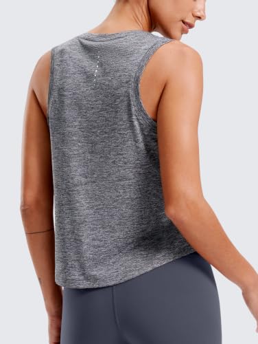 SANTINY Cropped Racerback Workout Tank Top - color: Heather Grey, size: Large