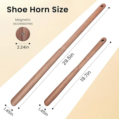 Extra Long Wooden Shoe Horn with Magnetic Holder, Walnut Color