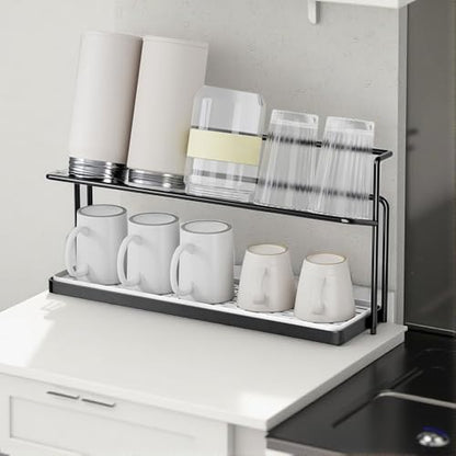 Water Bottle Drying Rack Cup Storage with Drain Tray Mug Organizer for Kitchen - 2 Tiers (Black) - color: Black