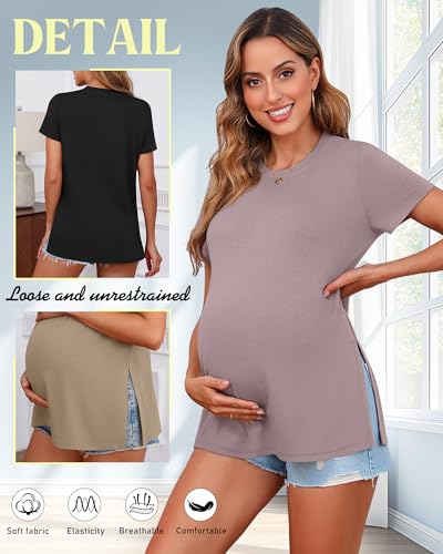 Ficerd 3 Pack Women's Maternity T Shirts - color: Black, Khaki, Gray Purple, size: Medium