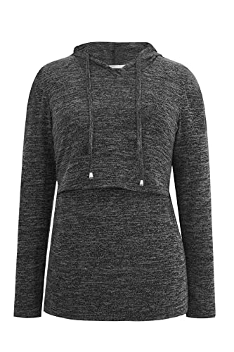 Smallshow Women's Nursing Tops Long Sleeve Breastfeeding Hoodie - color: Grey Black, size: Medium