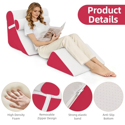 Wedge Pillow Set for After Surgery,White/Red,4PCS-22 - color: White/Red, size: 4PCS-22''