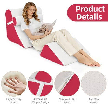 Wedge Pillow Set for After Surgery,White/Red,4PCS-22 - color: White/Red, size: 4PCS-22''