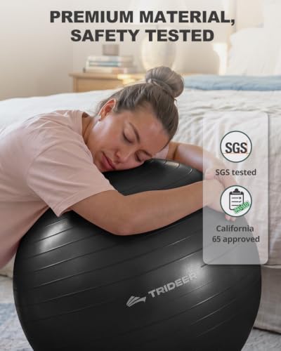 Trideer Yoga Ball for Exercise, Pregnancy, Exercise Ball, Pump Included - color: Black, size: L(23-26ines/58-65cm)