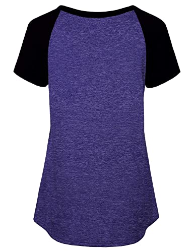 Quinee Womens Short Sleeve Maternity Nursing Tops Raglan Breastfeeding Shirts - color: Purple Black2, size: Large