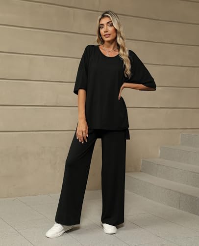KevaMolly 2 Piece Lounge Set for Women Comfy Pajamas Set - color: Black, size: Medium