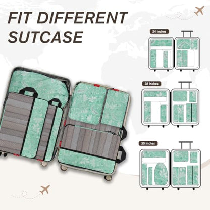 U+U 10 Set Compression Packing Cubes, Travel Organizers (Green Paisley) - color: Green Paisley, size: 10 Set