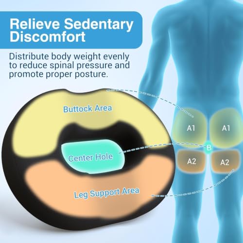 Donut Pillow Seat Cushion, Office Chair Cushion, Black, XX-Large - color: Black, size: XX-Large