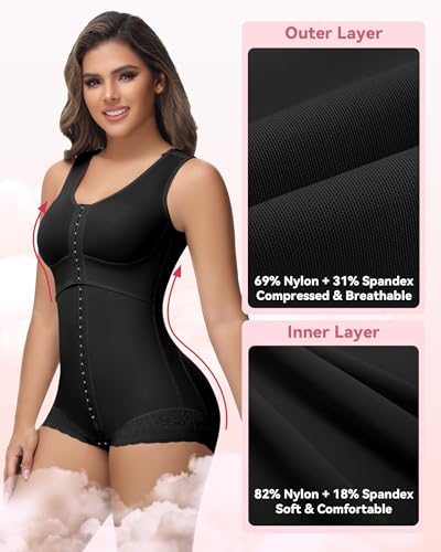 SHAPSHE Fajas Colombianas Moldeadoras Full Body Shaper Postpartum Shapewear - color: Black, size: Medium
