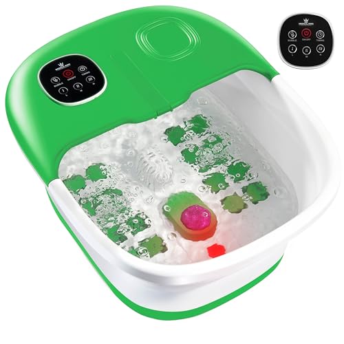 Medical king Foot Spa with Heat and Massage and Jets Includes A Remote Control Pumice Stone Collapsible Foot Spa Massager with Heat and Bubbles and Vibration - color: Green